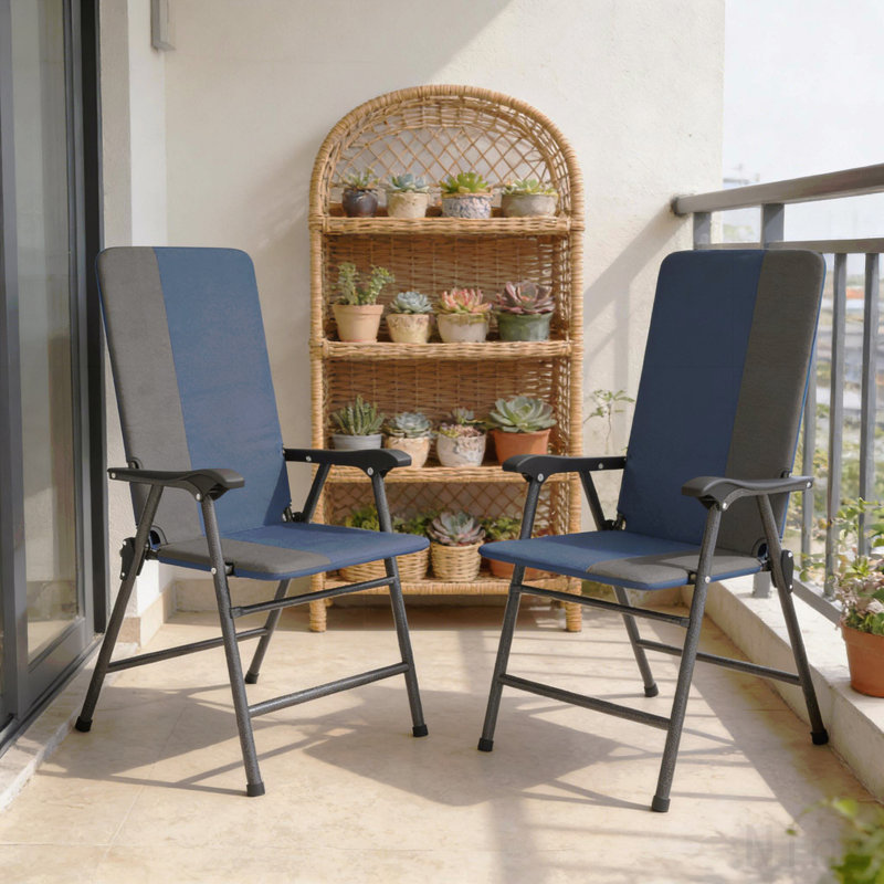Outdoor Chairs Set,High Back Lawn Chairs,Folding Camping Chairs,Patio Chairs Set Of 2, Dark Blue