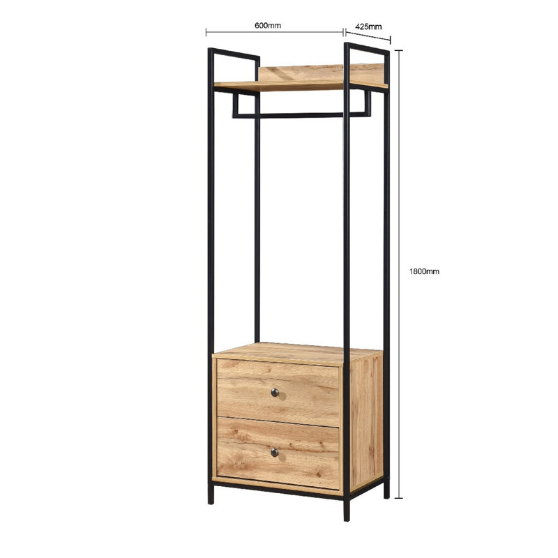 Alva Open Wardrobe with 2 Drawers in Oak
