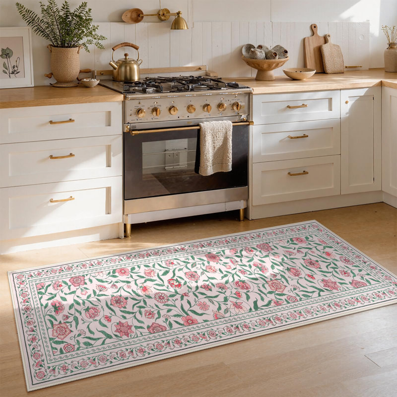 Tapis floral lavable pour salon, tapis Boho, Tapis de couloir 2 pi x 6 pi