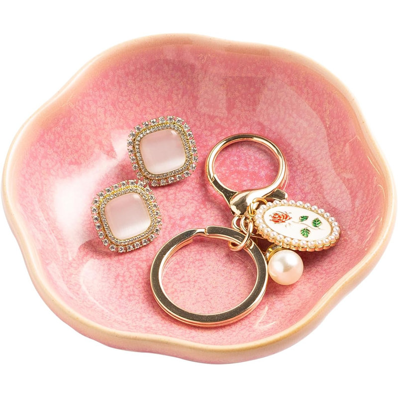 Pink Ceramic Flower Ring & Jewelry Dish