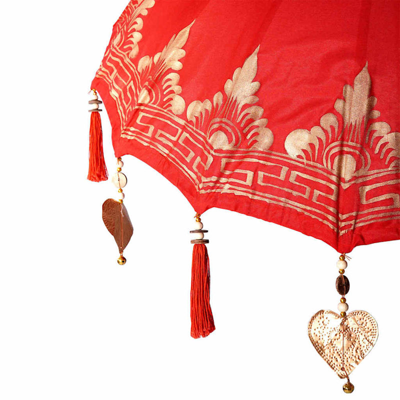 Balinese Parasol Cotton, Solid Wood, 250cm H x 95cm W x 95cm D, Red/Brown