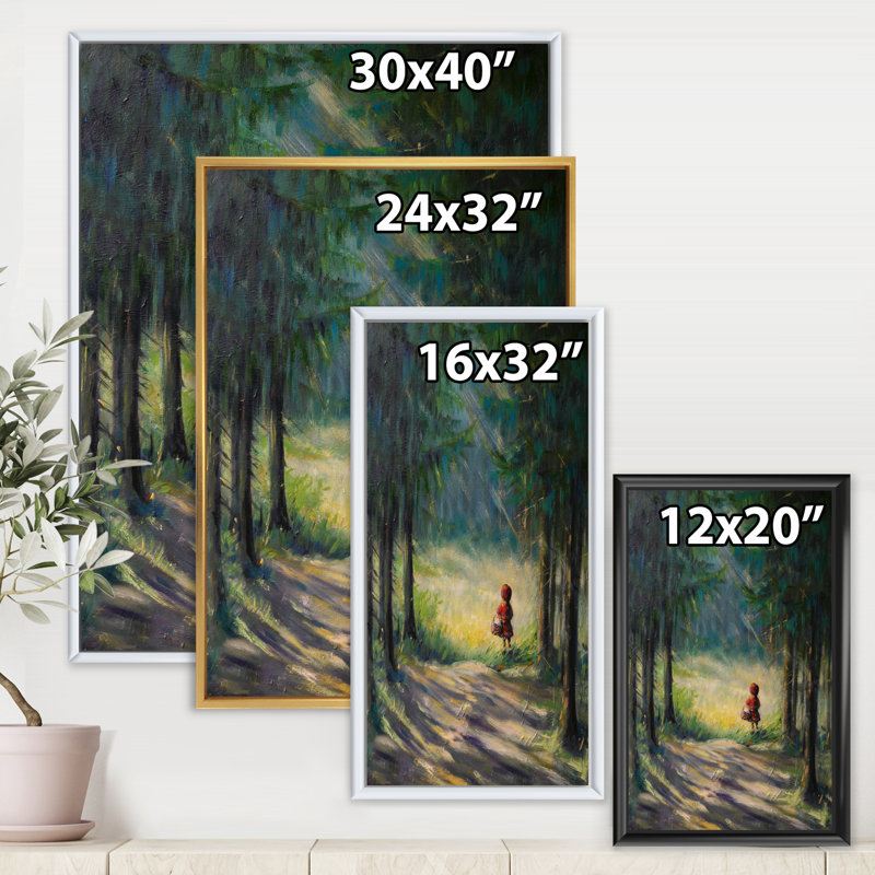 Petit chaperon rouge dans les bois - reproduction sur toile avec cadre flottant, H 32 po x l 24 po x P 1 po, Blanc