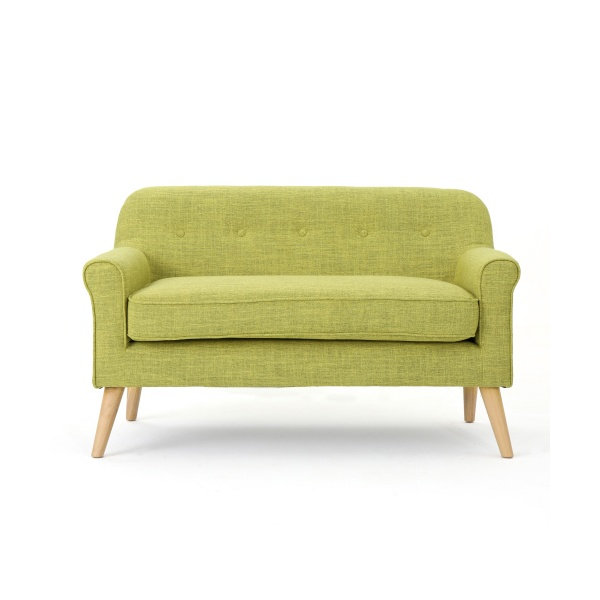 Causeuse en tissu vert pâle avec accoudoirs roulés pour sièges de salon