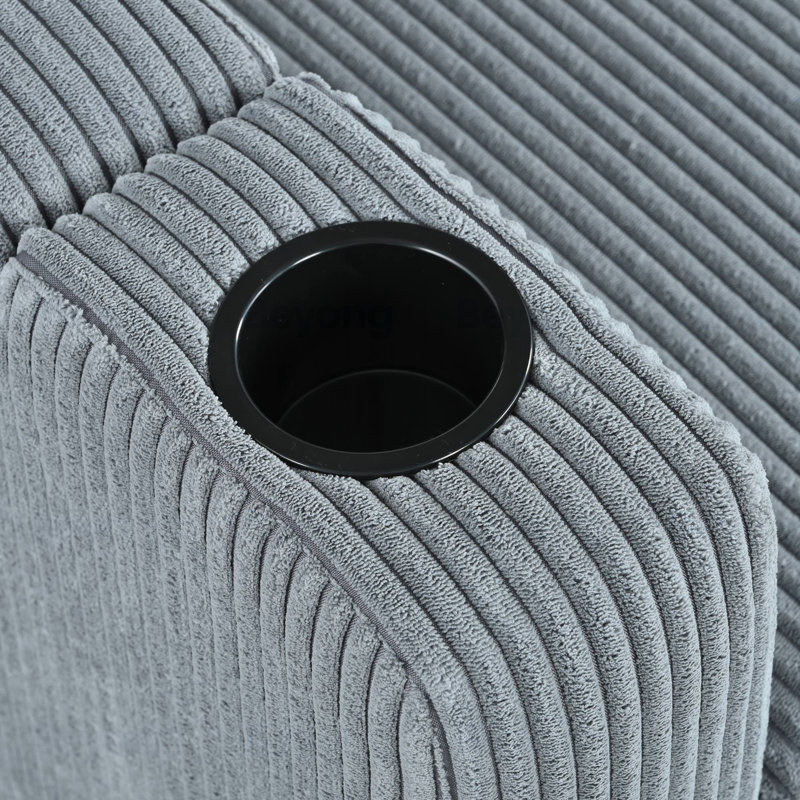 Canapé modulaire réversible avec méridienne de rangement et porte-gobelet, Velours côtelé gris