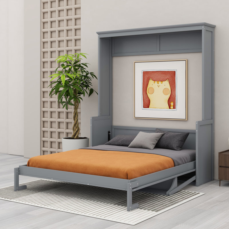 Lit escamotable en bois, Gris