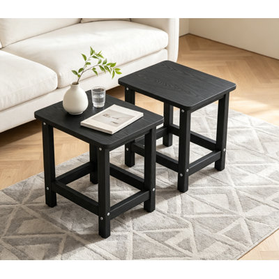 Black 16.6 Inch Square HDPE Outdoor Side Table Set of 2
