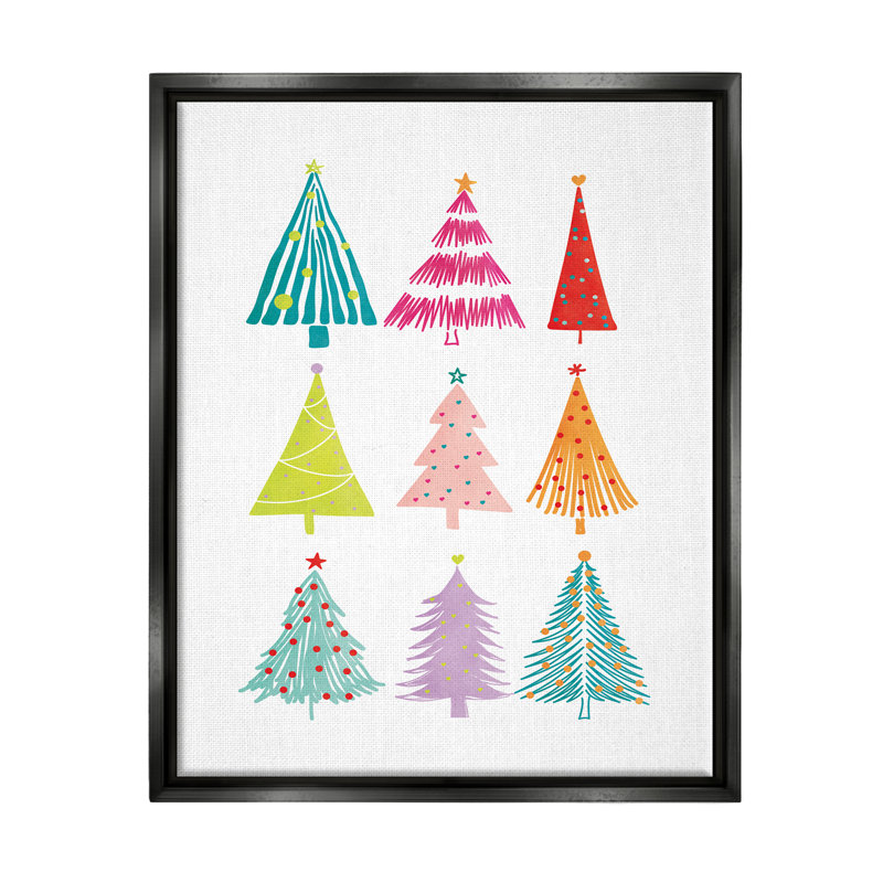 «Varied Fun Christmas Trees» par JJ Design House LLC, impression, Cadre flottant noir de jais, H 31 po x l 25 po x P 1,7 po