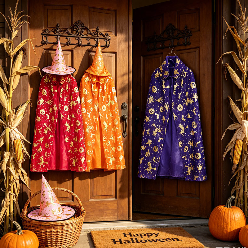 Ensemble de 4 capes de sorcière d'Halloween avec chapeau de sorcier, cape à motif d'étoiles effrayantes et ensemble de chapeaux pour la décoration de fête