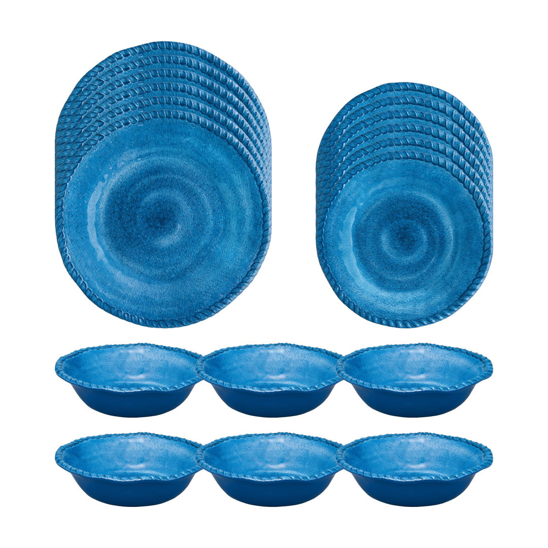 Sand Rope 18 Piece Melamine Dinnerware Set Plate and Bowl Set - Service for 6 Dakota Fields