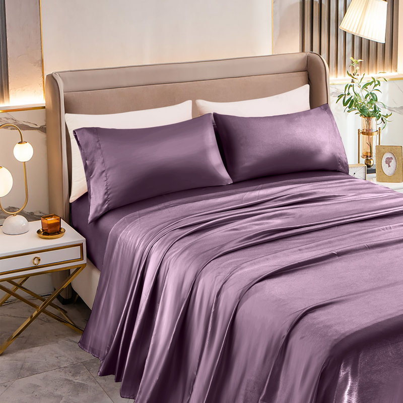 Elegant Comfort Luxurious 4-Piece Silky Satin Sheet Set, Skin And Hair Friendly, Wrinkle, Fade, Stain Resistant With Deep Pockets Fitted Sheet, Cooling Soft Satin Sheet Set