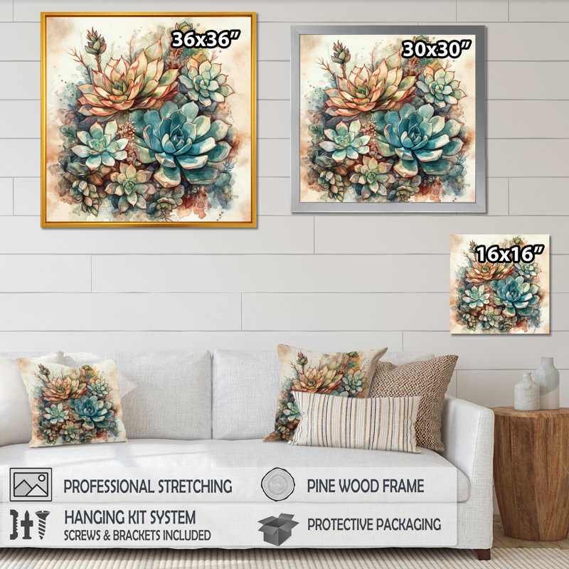 «Haasini Green Red Cactus Scenery II», reproduction sur toile, H 16 po x l 16 po, Toile tendue