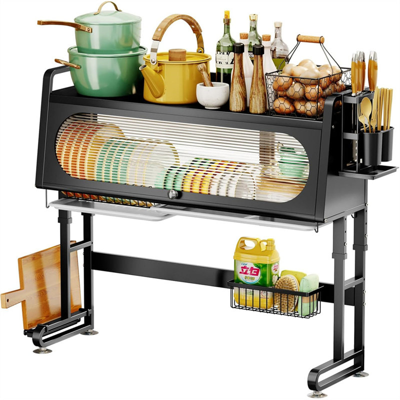 3-Tier Adjustable Over-the-Sink Dish Drying Rack – Space-Saving Kitchen Shelf with Cover