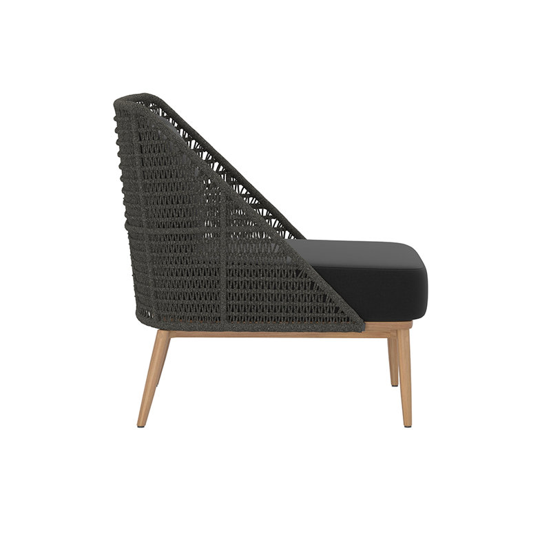 Andria Outdoor Teak Lounge Chair, Dark Brown, Black