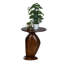Round Mango Wood Side Table with Sculpted Pedestal Base and Stained Finish