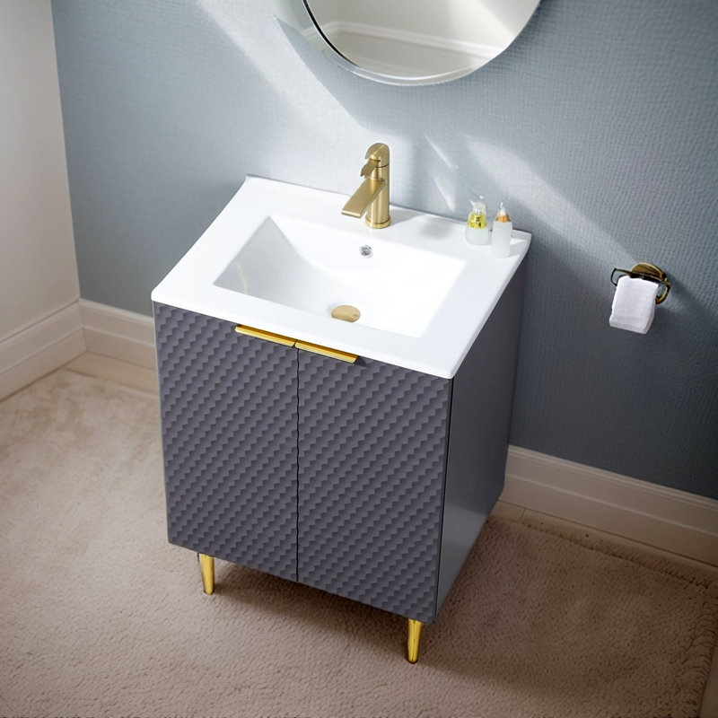 Ensemble de meuble-lavabo simple autoportant 24 po avec plateau en céramique 24 po