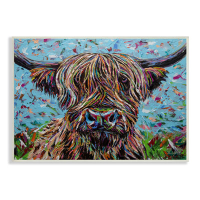 "Highland", vache superposée superposée, portrait sur bois par Carolee Vitaletti