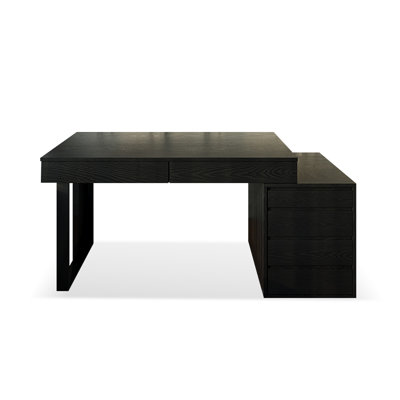 Black Rectangular Solid Wood + Iron with 6 drawers desk