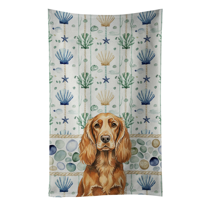 Sussex Spaniel Coastal Sea Glass Kitchen Towel, Sussex Spaniel