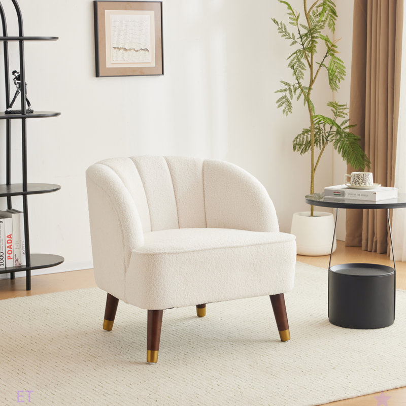Fauteuil d'appoint rembourré avec pieds en bois, Velours rosé