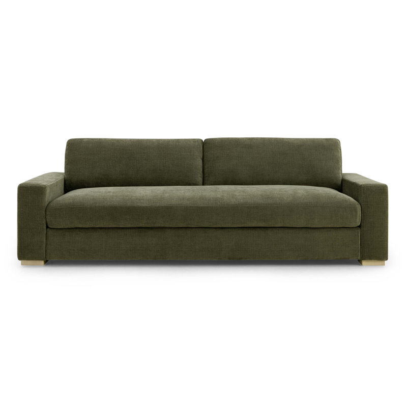 Beckham Olive Green Upcycled Chenille Velvet 96" Sofa, Light Green