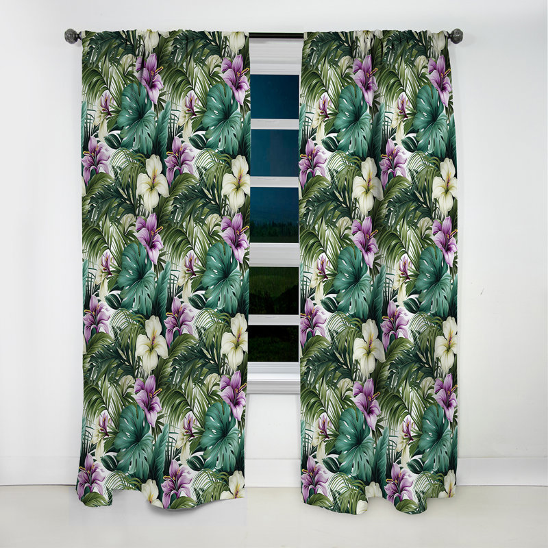 Palmier enchanteur motif tropical I - Rideau floral - Rideau floral occultant en velours - 1 panneau, L 52 po x L 120 po