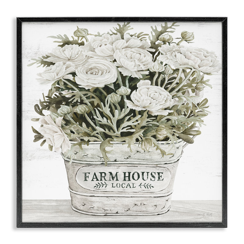 Jardinière Farmhouse White Rose, Giclée encadrée noir minuit, H 24 po x l 24 po x P 1,5 po