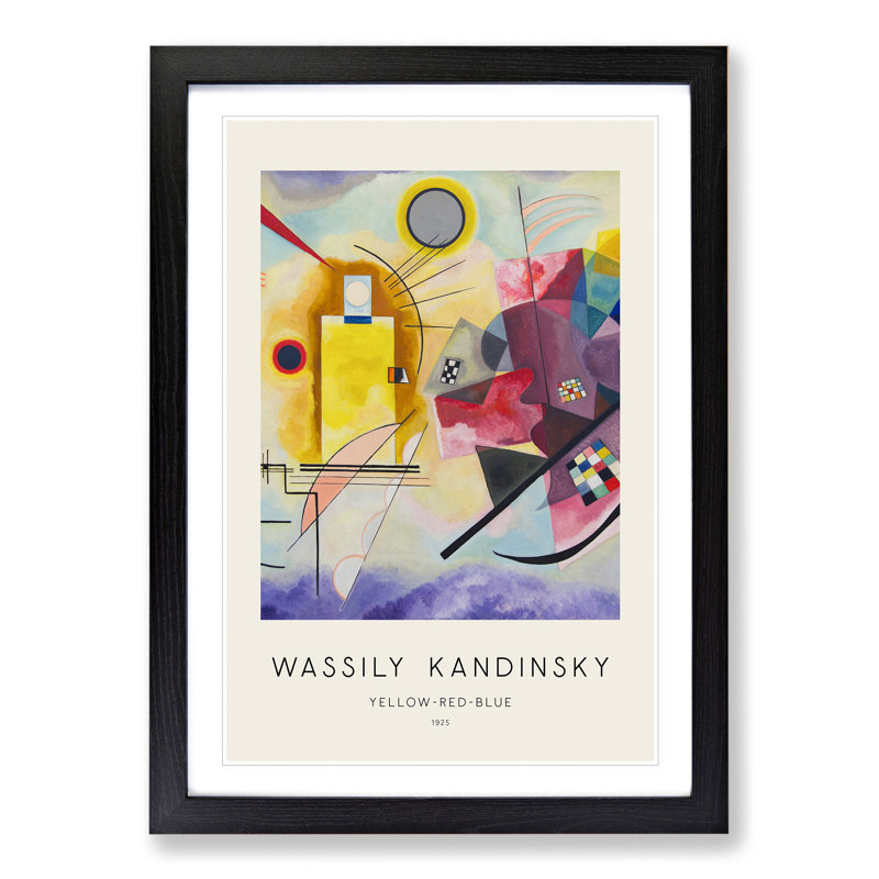 Yellow Red Blue Print by Wassily Kandinsky - Picture Frame Painting, Black, 36cm H x 27cm W x 2cm D