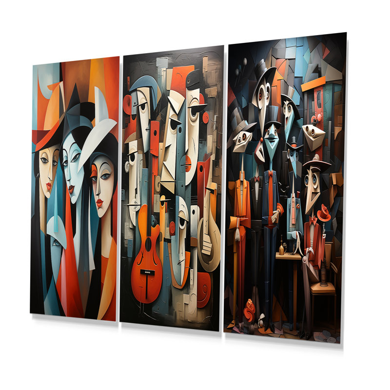 «Music Performance Cubist Portrait I» - ensemble d'art mural en métal 3 pièces, H 32 po x l 48 po