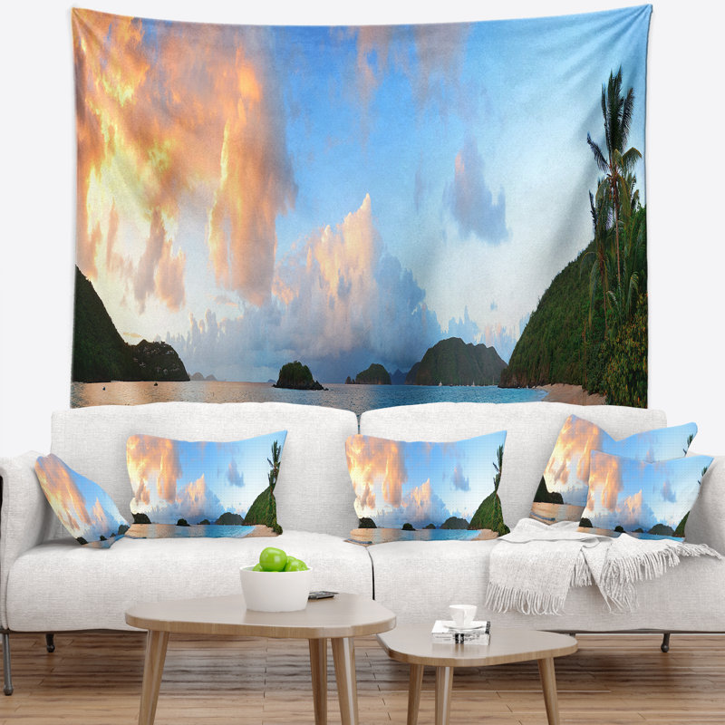 Paysage photographie plage coucher de soleil avec tapisserie de nuages, H 32 po x l 39 po