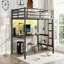 Lit mezzanine double en métal avec prise de courant, lumière DEL et bureau, noir