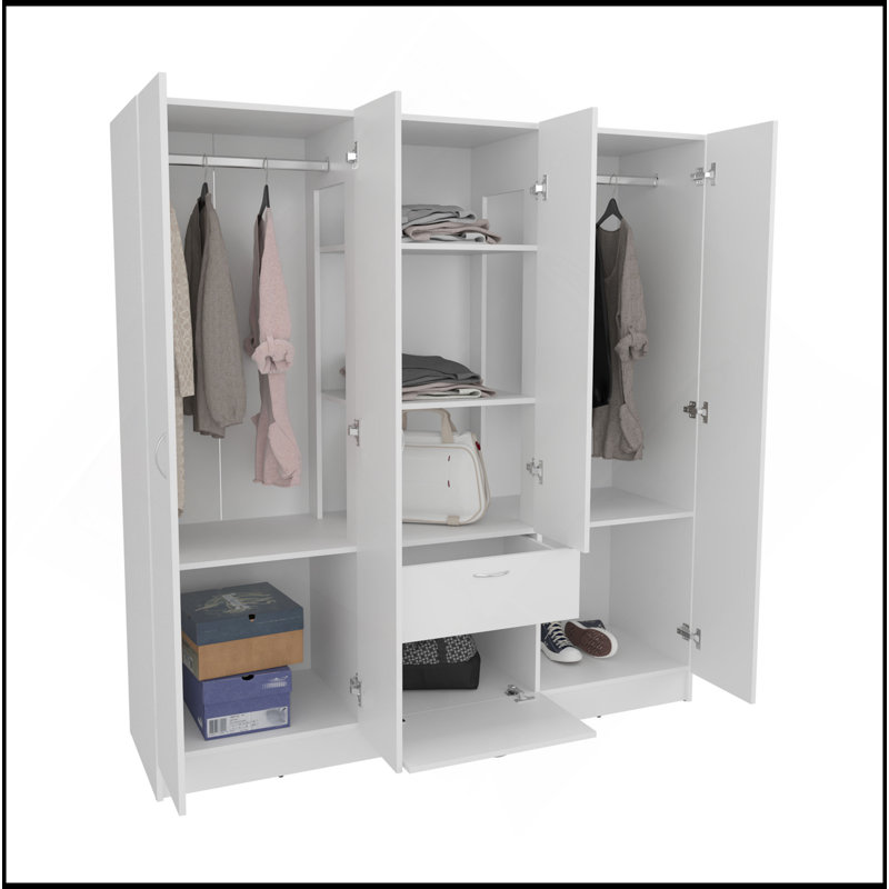 Mitu Six Doors Armoire, Seven Interior Shelves, One Drawer, Rod White