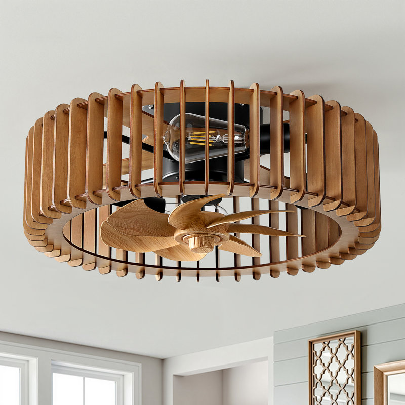 Ventilateur de plafond encastré en bois 20 po avec lumières et télécommande, Bois clair