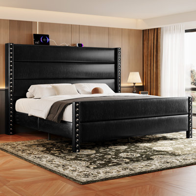 Faux Leather Upholstered Wingback Platform Bed 