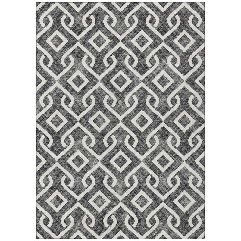 3' X 5' Ivory Geometric Washable Indoor Outdoor Area Rug