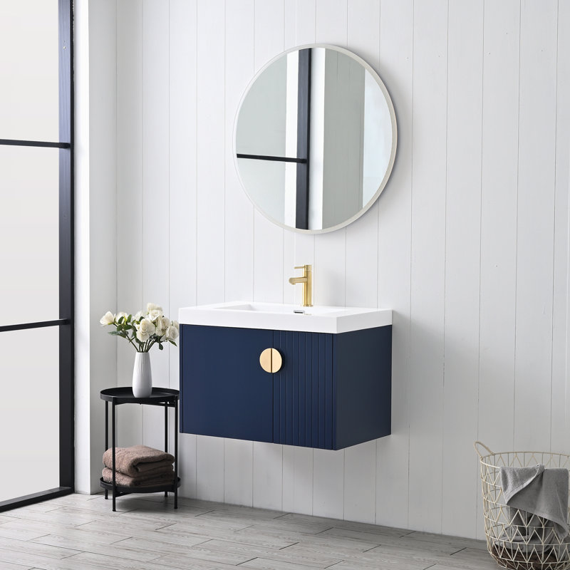 Meuble-lavabo mural flottant avec lavabo 30 po Rakeshia, Bleu foncé