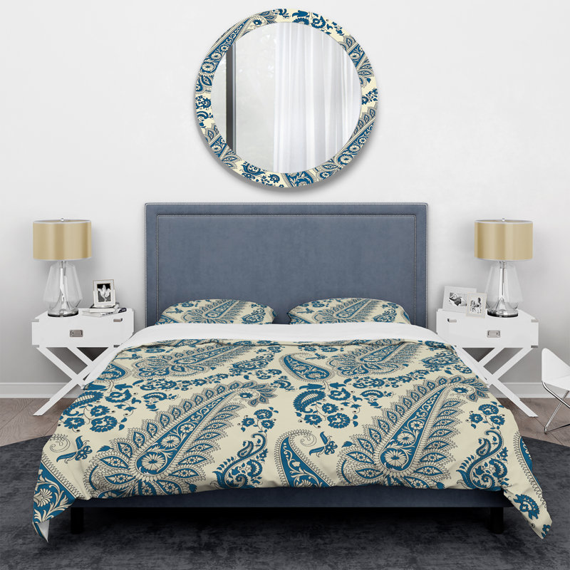 Blue Floral Paisley I - Ensemble de housse de couette abstrait - Microfibre de polyester