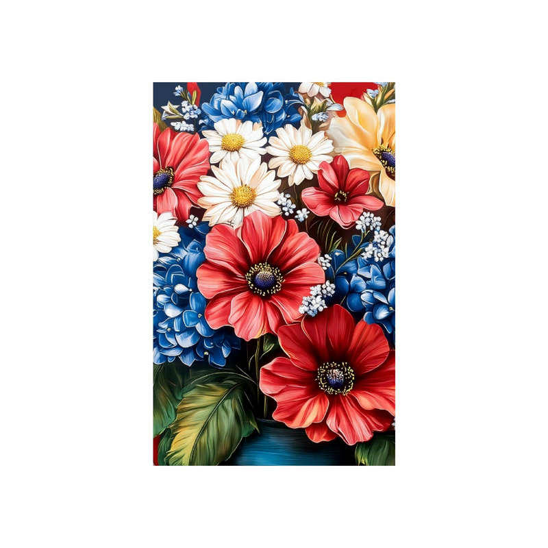 Ornement en forme de hortensia mélangé à motif floral coquelicot drapeau de la fête de l'Indépendence 12 po x 18 po (30 x 45 cm)