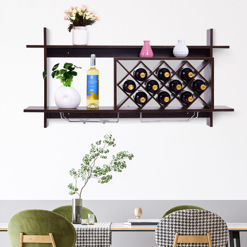 Emma-Kathryn 6 Bottle Wall Mounted Wine Bottle & Glass Rack in