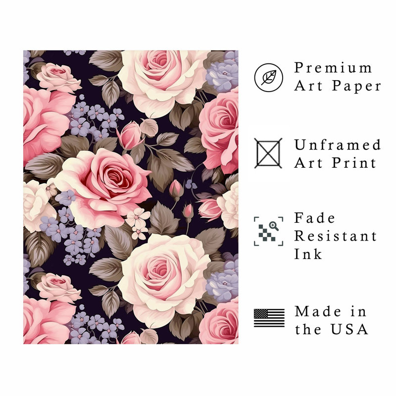 Floral Rose Pattern V Classical Unframed Art Print, 30" H x 20" W