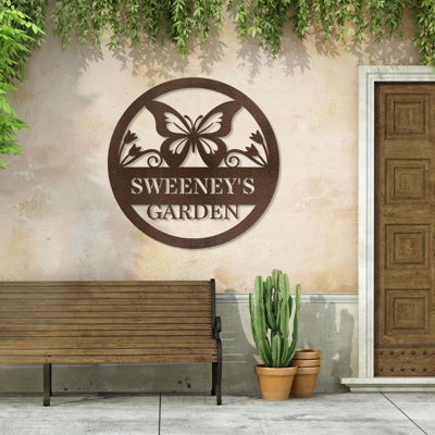 Jardin, animaux de papillons, panneau de nom personnalisé en métal, lettre fendue en métal, monogramme