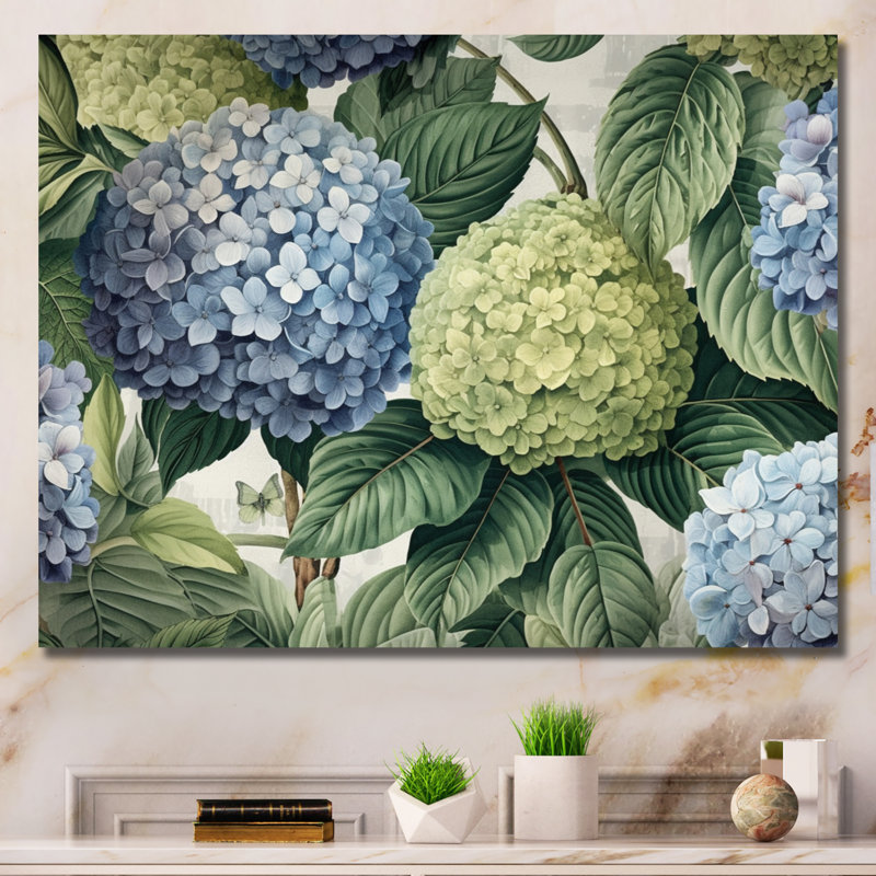 Impression sur toile rose, rose, vert et hortensia, H 34 po x l 44 po x P 1 po, Toile tendue