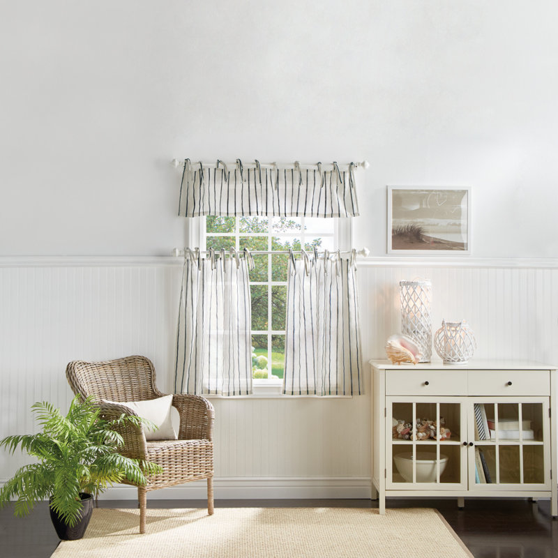 Laguna Semi-Sheer Rod Pocket Kitchen Curtain Valance and Tiers Set, Navy, 56" W x 36" L