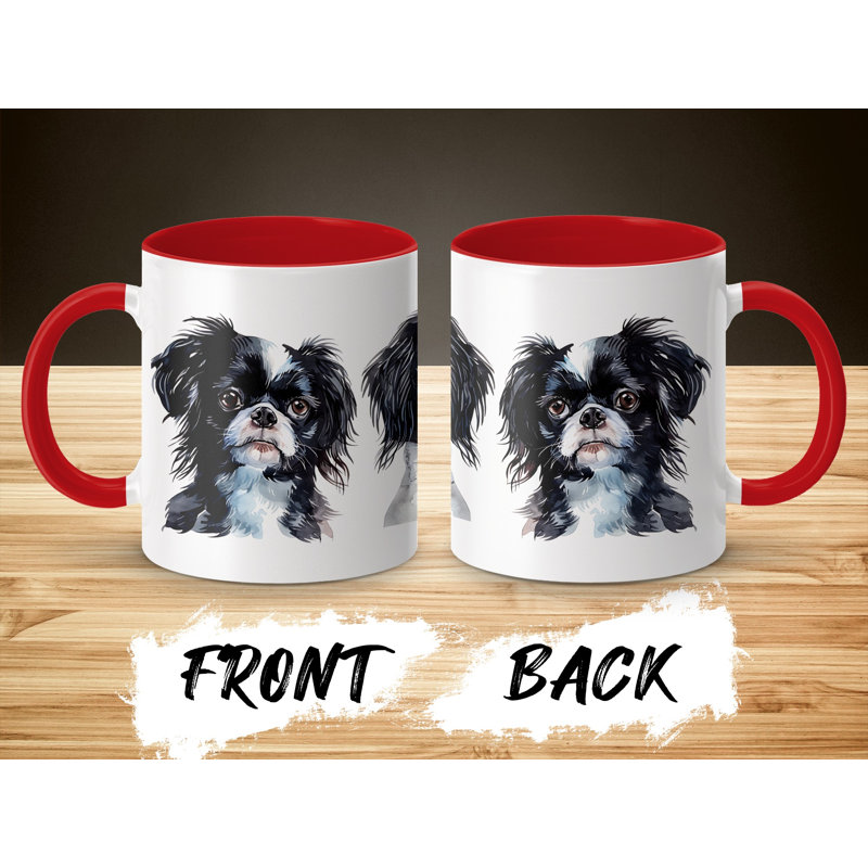 Watercolor Japanese Chin Art 11oz Coffee Mug, 3, Red