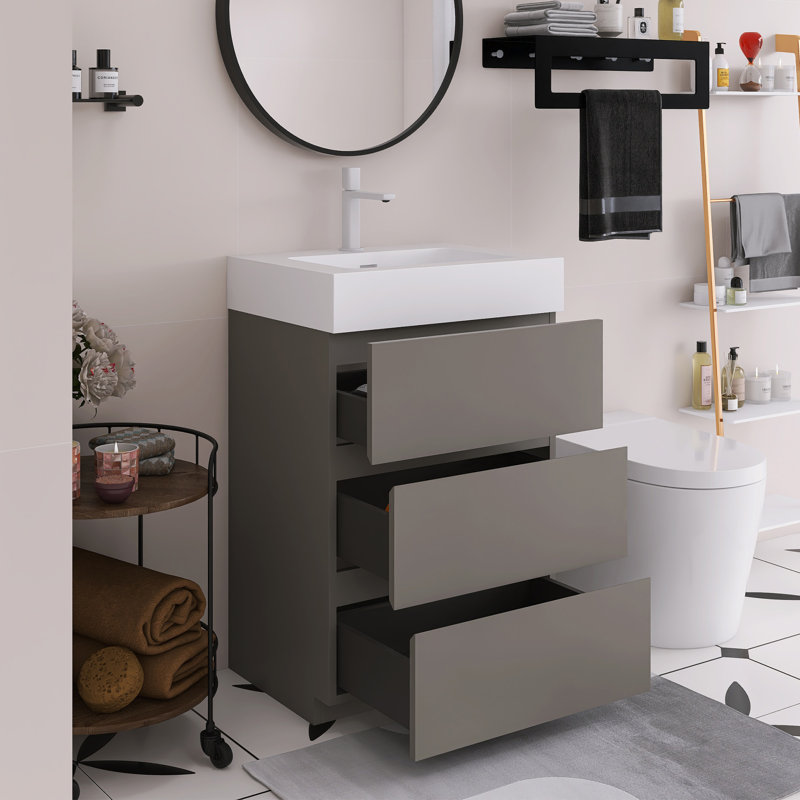 Meuble-lavabo autoportant de 24 po 24 po, Gris, Blanc