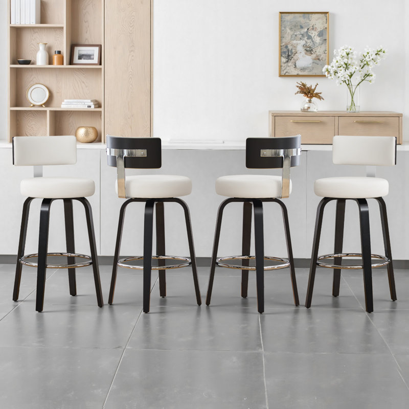 Swivel Upholstered Bar Stool With T-Shaped Backrest, White, Counter Stool (26" Seat Height)