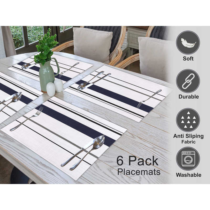 Dining Table Rectangle Placemats 100% Cotton Multi Pattern 13x19 Inches (Set of 6)