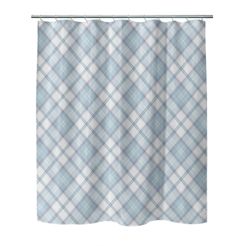 Diamond Plaid Ultra-Thin Lightweight Shower Curtain, Blue