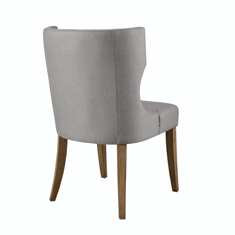 Light Gray Upholstered Wingback Dining Side Chair with Wood Legs