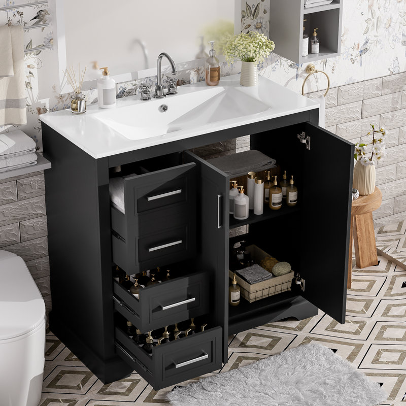 36" Single Bathroom Vanity With Ceramic Sink, Black
