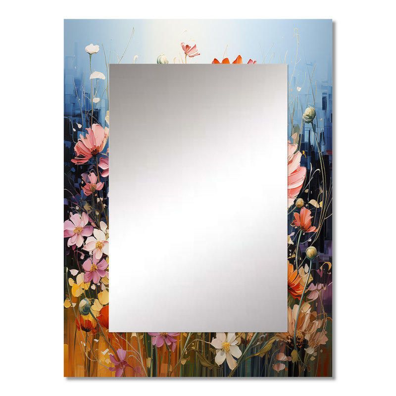 Meadow Impressionistic Blooms Pointillism I - Meadow Decorative Mirror, Traditional Wall Mirror, Printed Metal Art, 32" x 24"